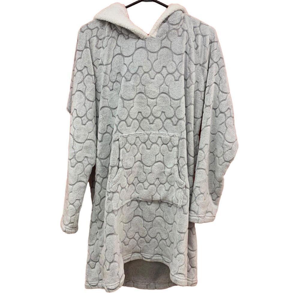 Disney Mickey Mouse Gray Fleece Lounger Hoodie Sherpa Hood Kangaroo Pocket Large - Picture 1 of 9
